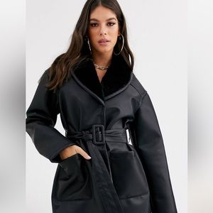 ASOS DESIGN Tall luxe faux leather wrap over jacket